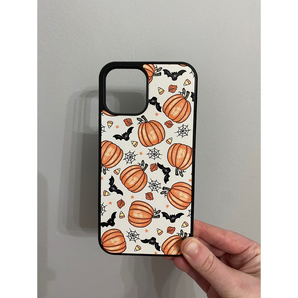iPhone 12 Pro Max Case Unisex Large Orange Halloween Pumpkin Bat‎ Fall Print